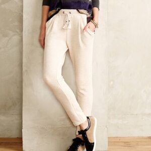 Anthropologie Cream Joggers with Black Accents